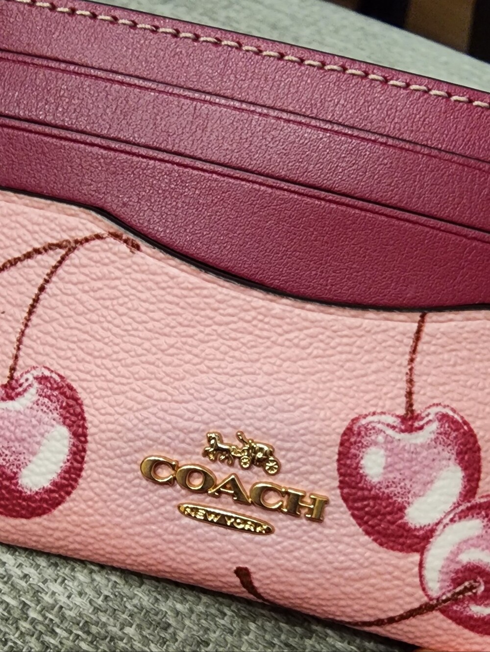 Coach Slim Id Card Case With Cherry Print - Picture 11 of 11